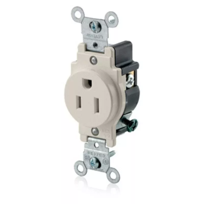 15A Commercial Grade Single Receptacle, 5-15R, Light Almond By Leviton 5015-T