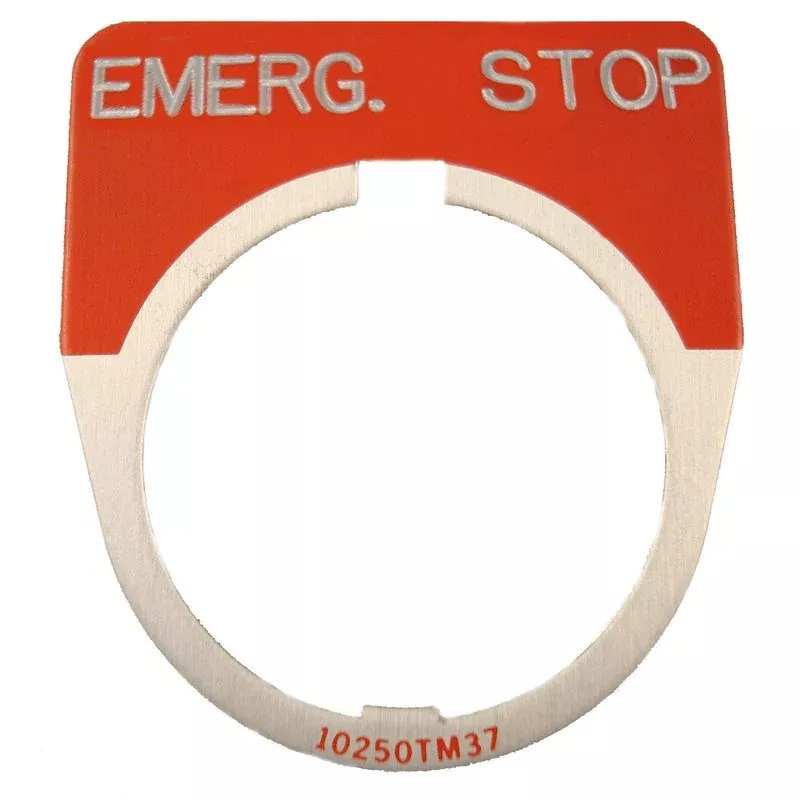 30mm, Legend Plate, EMERG. STOP, Red Field By Eaton 10250TM13