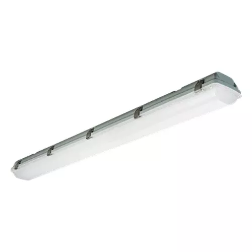 AALED AA-900015UCCTW4FT2A, 4′ LED Vapor Proof Light w/Receptacle for Microwave Sensor, 5” Width, 120-347V, 26/35/45W, 3640/4900/6300 Lumens, 3500/4000/5000K, White Finish