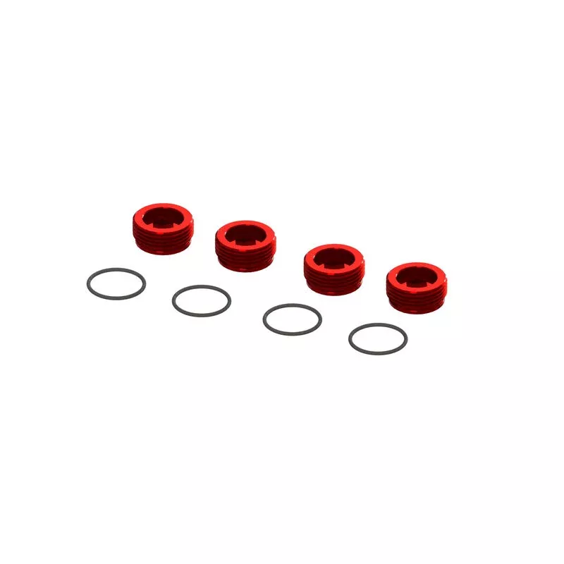ARRMA 320467 Aluminum Front Hub Nut Red (4) with O-Rings