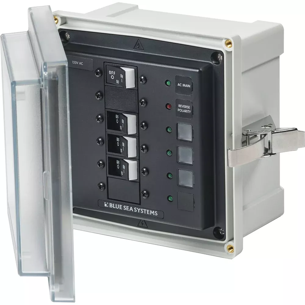 Blue Sea 3130 – SMS Panel Enclosure w/Main3 Branch (15A) – 120V AC [3130]