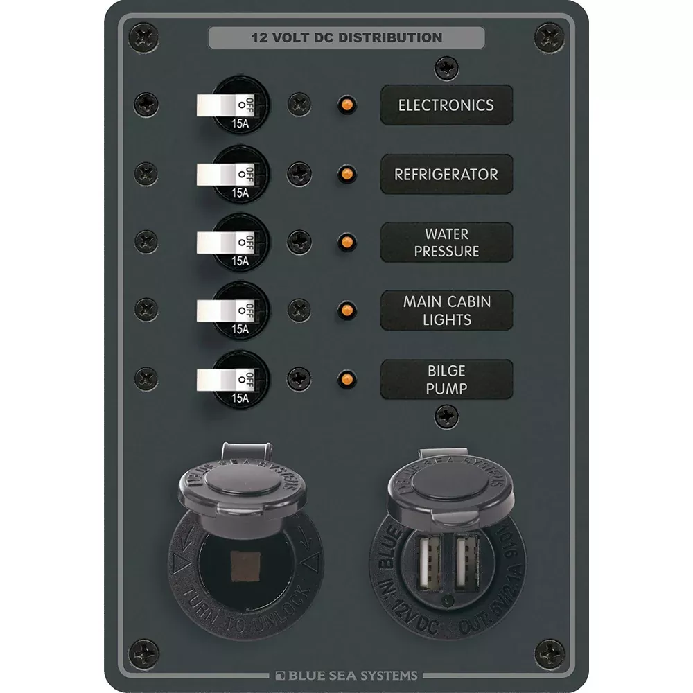 Blue Sea 8120 – 5 Position 12V Panel w/Dual USB12V Socket [8120]