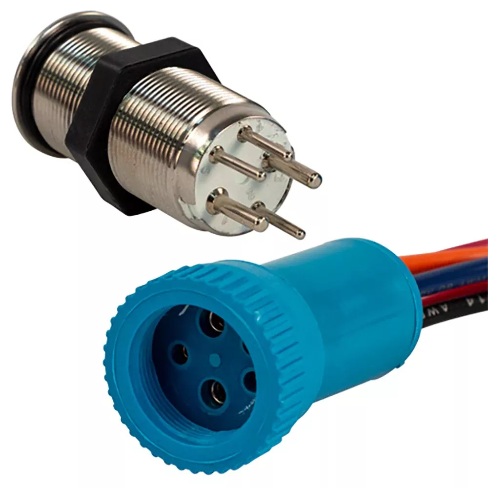 Bluewater 19mm Push Button Switch – Off/On Contact – Blue/Red LED – 1′ Lead [9057-1113-1]
