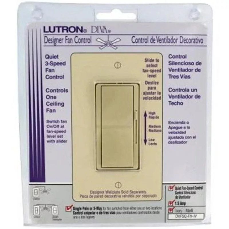 Fan Control, Decorator, 3-Speed, 1-Pole, 1.5A, 120V, Ivory, Limited Quantities Available By Lutron DVFSQ-FH-IV