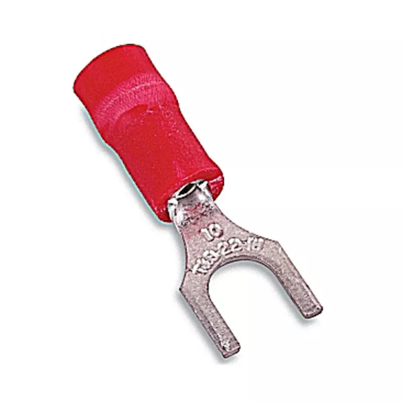 Fork Terminal, Nylon Insulated, 22-16 AWG, #10 Stud, Red By Thomas & Betts RA18-10F