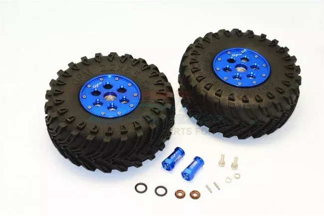 GPM RACING SCX10 II 2.2 INCH RUBBER TIRES WITH ALUMINIUM BEADLOCK WEIGHTED WHEELS & 25MM HEX ADAPTERS - 1PR SET SCX2206H25