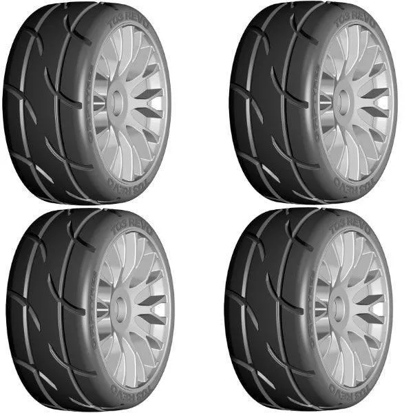 GRP GTK03-XM7 1/8 GT T03 REVO MEDIUMHARD Mounted Tires Wheels (4) Grey