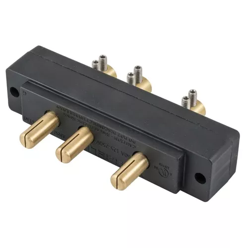Hubbell HBL60SPMR, Stage Pin Devices, Male Panel Mount, 60A 125V, Double Set Screw Termination, Black