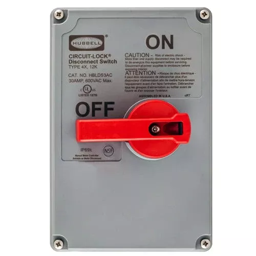 Hubbell HBLDS10RC, Non-Metallic Replacement Cover for 100A Disconnect Switch