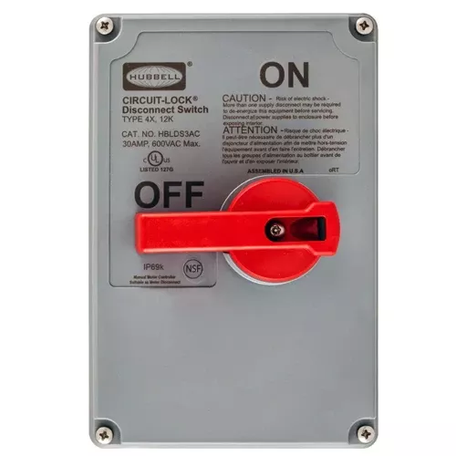 Hubbell HBLDS3RC, Non-Metallic Replacement Cover for 30A Disconnect Switch