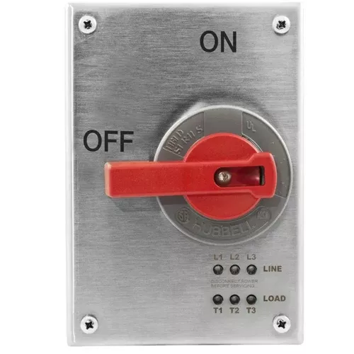 Hubbell HBLDS3SSRCP, Stainless Steel Replacement Cover with LED Indicators for 30A Square Top Disconnect Switch