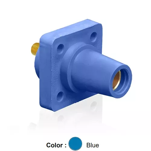 Leviton 16R24-UB, 16 Series Single Pole Cam-Type Female Panel Mount Receptacle, Industrial Grade, 90-Degree, 0.75'' Length Threaded Stud Termination, #2 - 4/0 AWG, 400 Amp Max, Blue