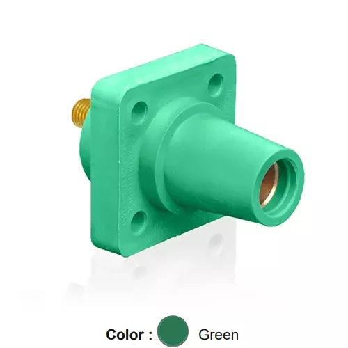 Leviton 16R24-UG, 16 Series Single Pole Cam-Type Female Panel Mount Receptacle, Industrial Grade, 90-Degree, 0.75'' Length Threaded Stud Termination, #2 - 4/0 AWG, 400 Amp Max, Green