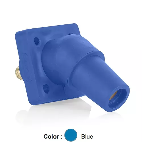 Leviton 16R30-UB, 16 Series Single Pole Cam-Type Female Panel Mount Receptacle, Industrial Grade, 45-Degree, 0.75'' Length Threaded Stud Termination, #2 - 4/0 AWG, 400 Amp Max, Blue