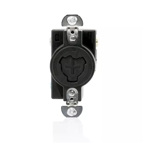 Leviton 23030-L, Flush Mount Locking Receptacle, Industrial Grade, Power Interrupting, 20A 125 VAC / 10A 250 VDC, Non-NEMA, 2-Pole, 3-Wire, Non-Grounding, Black