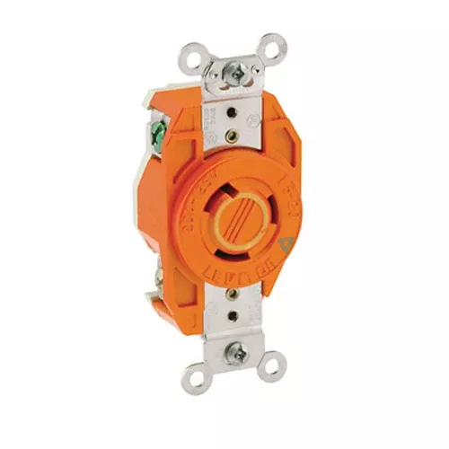 Leviton 2310-IG, Flush Mount Locking Receptacle, Industrial Grade, Isolated Ground, 20A 125V, NEMA L5-20R, 2-Pole, 3-Wire, Orange