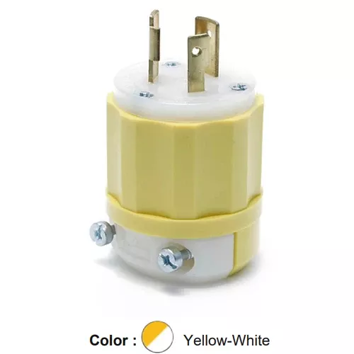 Leviton 2311-CY, Locking Plug, Industrial Grade, 20A 125V, NEMA L5-20P, 2-Pole, 3-Wire, Grounding, Yellow/White