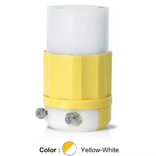 Leviton 2313-CY, Locking Connector, Industrial Grade, 20A 125V, NEMA L5-20R, 2-Pole, 3-Wire, Grounding, Yellow/White
