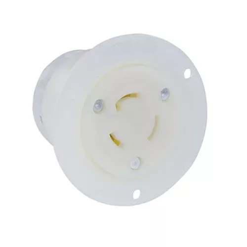Leviton 2366, Flanged Outlet Locking Receptacle, Industrial Grade, 20A 125/250V, NEMA L10-20R, 3-Pole, 3-Wire, Non-Grounding, White