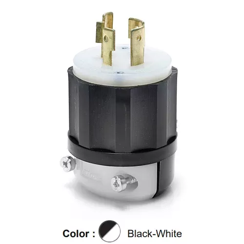 Leviton 2421, Locking Plug, Industrial Grade, 3-Phase, 20A 250V, NEMA L15-20P, 3-Pole, 4-Wire, Grounding, Black/White