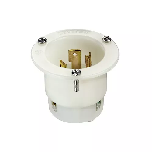 Leviton 2625F, Flanged Inlet Locking Receptacle, Industrial Grade, 30A 250V, NEMA L6-30P, 2-Pole, 3-Wire, Grounding, White