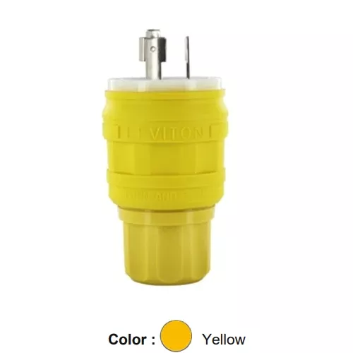 Leviton 26W49, Wetguard Watertight Locking Plug, Industrial Grade, 20A 277V, NEMA L7-20P, 2-Pole, 3-Wire, Grounding, Yellow
