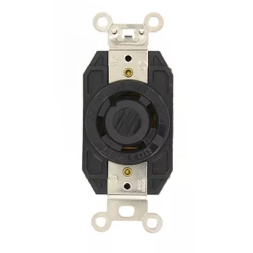 Leviton 2770, Flush Mount Locking Receptacle, Industrial Grade, 30A 347/600V, 3-Phase Y, NEMA L20-30R, 4-Pole, 4-Wire, Non-Grounding, Black