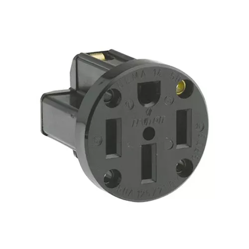 Leviton 279-PM, Straight Blade Panel Mount Outlet/Receptacle, 50A 125/250V, NEMA 14-50R, 3-Pole, 4-Wire, Grounding, Side Wired, Black