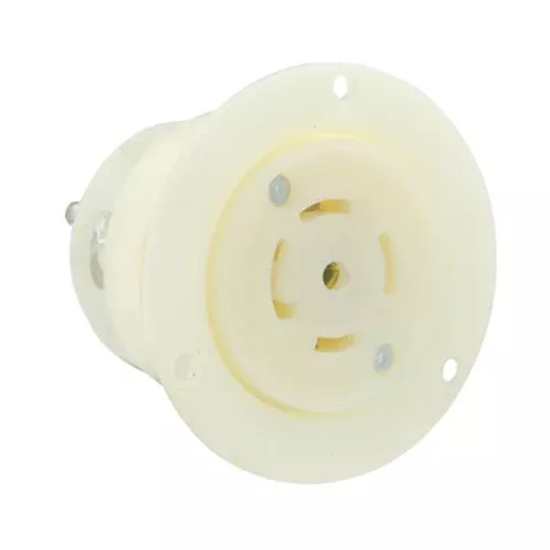 Leviton 2836, Flanged Outlet Locking Receptacle, Industrial Grade, 30A 347/600V, 3-Phase Y, NEMA L23-30R, 4-Pole, 5-Wire, Grounding, White