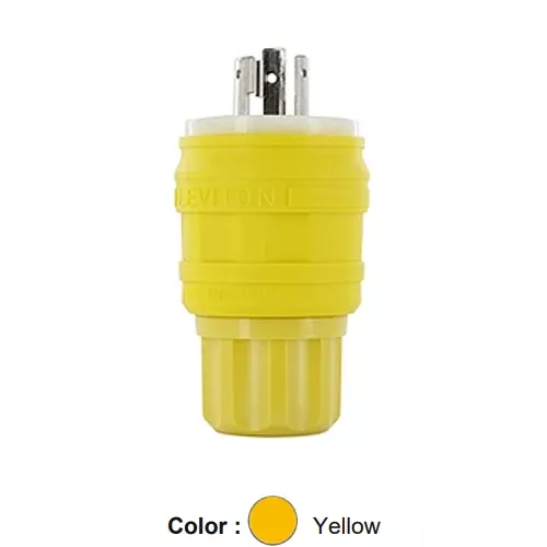 Leviton 28W48, Wetguard Watertight Locking Plug, Industrial Grade, 30A 250V, NEMA L6-30P, 2-Pole, 3-Wire, Grounding, Yellow