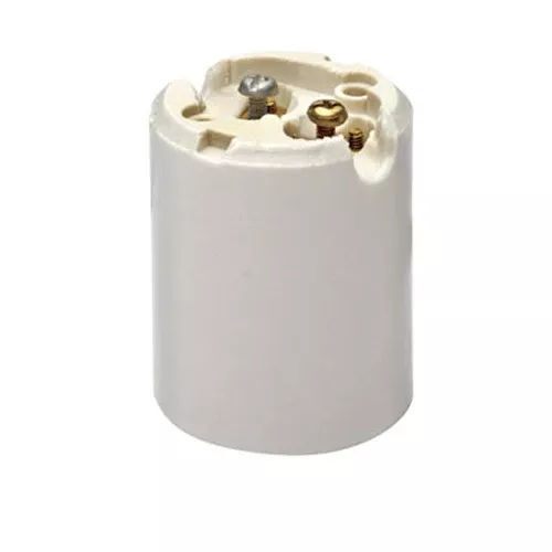 Leviton 8694, Glazed Porcelain Lampholder, Mogul Base, One-Piece, Keyless, Incandescent, Lock Nut, Single Circuit, Back Wired, White