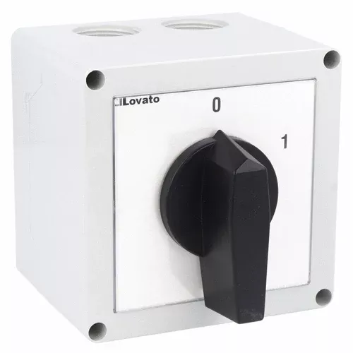 Lovato 7GN6310P, Enclosed Rotary Cam Switch 7GN Series, ON-OFF Switch 3 Poles 63A in Plastic Enclosure 125X175mm with Black Handle