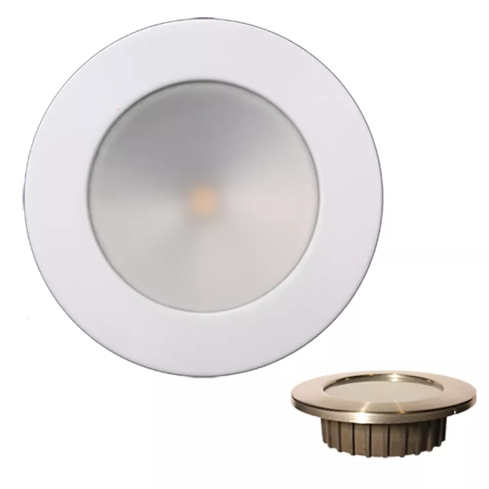 Lunasea ZERO EMI Recessed 3.5 LED Light – Warm White w/White Stainless Steel Bezel – 12VDC [LLB-46WW-0A-WH]