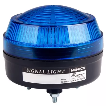 Menics MS86W-B02-B 86mm Low Profile Beacon Light, 24V, Blue, Rotating, w/ Alarm