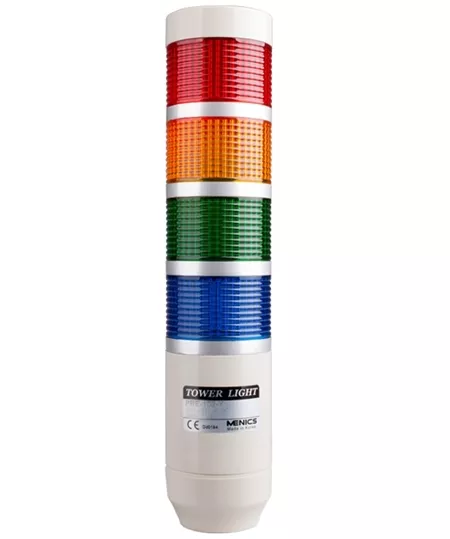 Menics PRE-402-RYGB 56 mm 4 Stack LED Tower Light, Red Yellow Green Blue, Steady, 24V