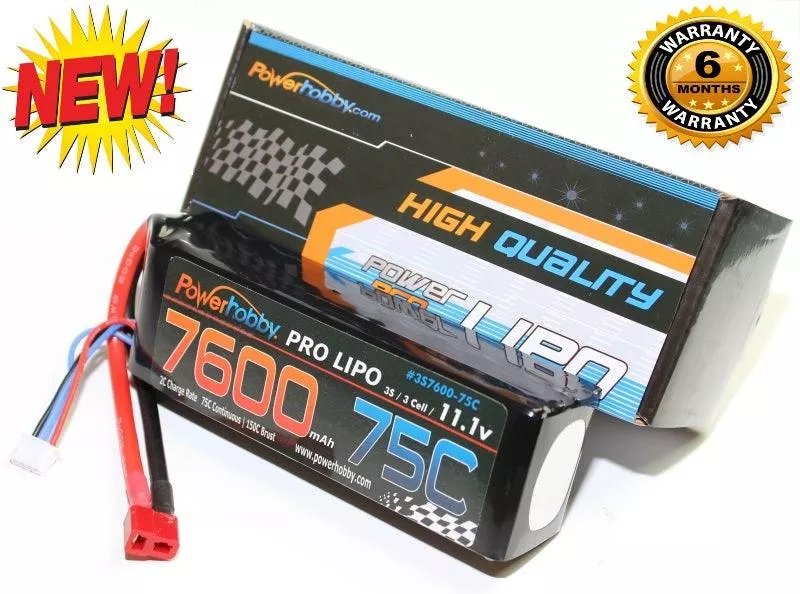 Powerhobby 3S 11.1V 7600mAh 75C Lipo Battery Soft Case w Deans Plugs 3-Cell