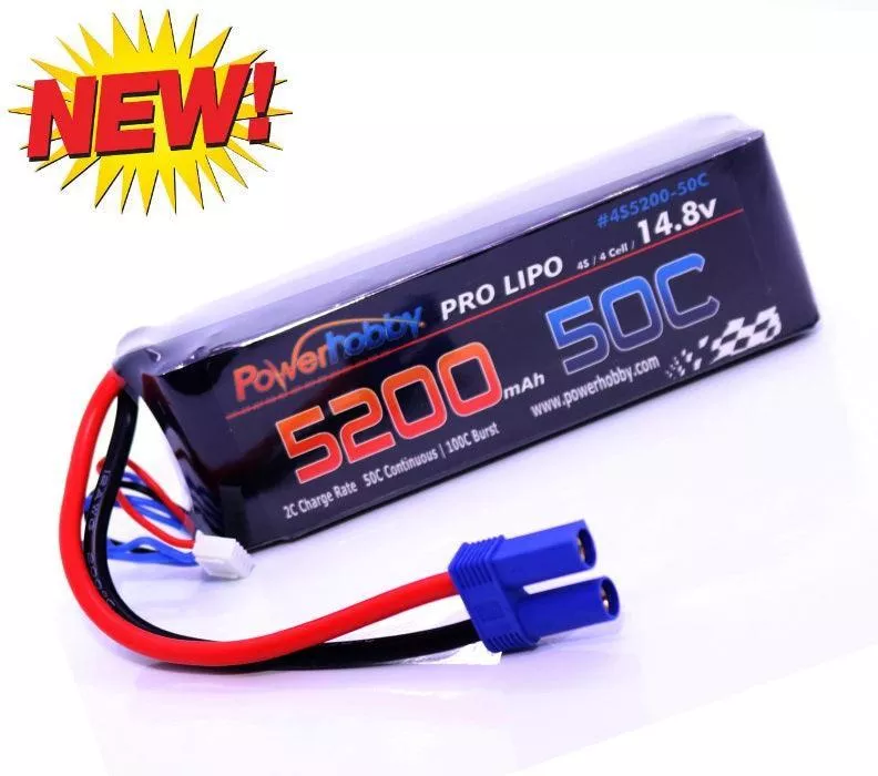 Powerhobby 4S 14.8V 5200mAh 50C Lipo Battery Soft Case 4-Cell w EC5 Plug
