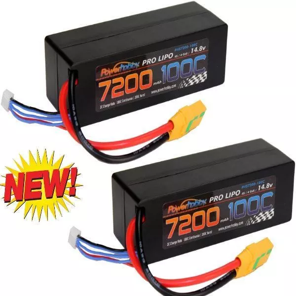 Powerhobby 4s 14.8v 7200mah 100c Lipo Battery w XT90 Hard Case (2 Pack ) 4-Cell