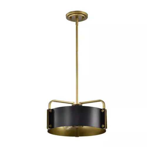 Satco 60-7842, ALTOS 3 LIGHT SMALL PENDANT, 120V, 60W, Medium Base, Matte Black and Natural Brass Finish
