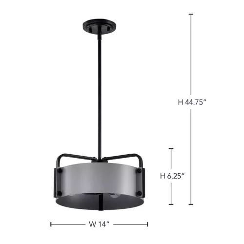 Satco 60-7852, ALTOS 3 LIGHT SMALL PENDANT, 120V, 60W, Medium Base, Gray and Matte Black Finish