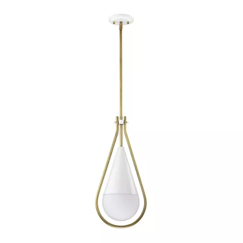 Satco 60-7923, ADMIRAL 1 LIGHT 10" PENDANT, 120V, 60W, Medium Base, Matte White and Natural Brass Finish, White Opal Glass
