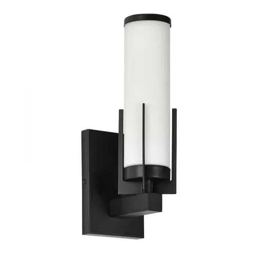 Satco 60-8051, ROSELLE 1 LIGHT VANITY, 120V, 60W, Medium Base, Matte Black with White Glass