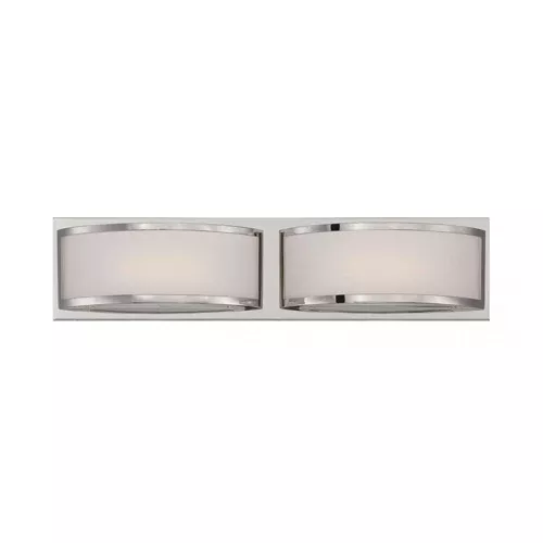 Satco 62-312, MERCER (2) LED VANITY, with Frosted Glass, 2-Light, 120V, 20W, 1700 Lumens, 3000K Soft White, Dimmable, Polished Nickel Finish