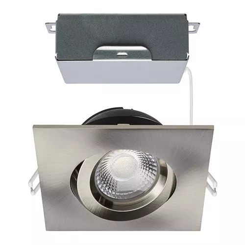 Satco S11623R1, 12W/DW/GBL/4/CCT/SQ/RD/BN, 4'' LED Direct Wire Downlight, Gimbaled, 12W, 120V, 2700/3000/3500/4000/5000K CCT Selectable, 850 Lumens, Square, Remote Driver, Brushed Nickel Finish - Replace S11623