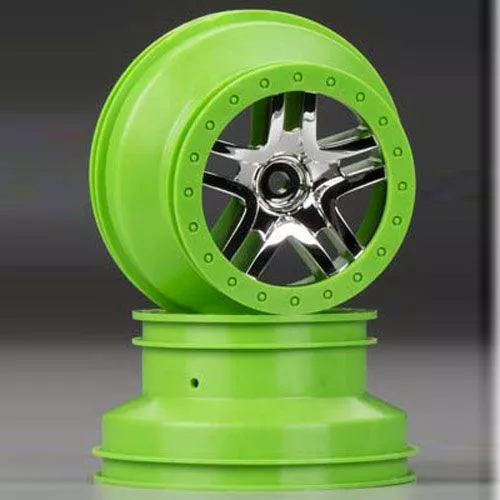 Traxxas 6872X Wheels Split-Spoke Chrome Green Beadlock (2) Slash 4X4 2WD
