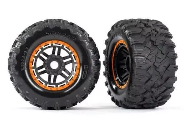 Traxxas TRA8972T Maxx Orange Mounted Wheels & Tires (2)