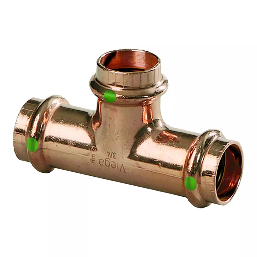 Viega ProPress 1-1/2″ Copper Tee – Triple Press Connection – Smart Connect Technology [77457]